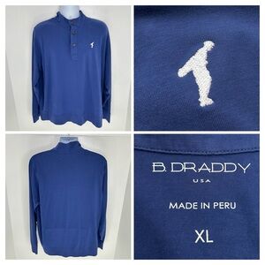 B Draddy Long Sleeve Pima Polo‎ Shirt Mens XL Navy Golf Athleisure Quiet Luxury